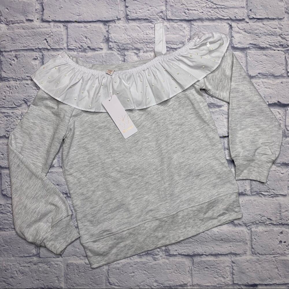 Ella Moss Ruffled Off Shoulder Top in Light Heather Grey